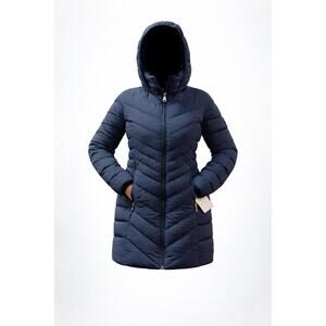NEW DKNY women's quilted hooded puffer coat in navy blue